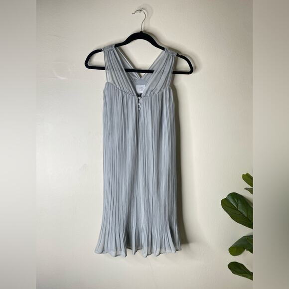 Anthropologie HD in Paris grey‎ pleated chiffon mini dress ruffles small petite - Picture 3 of 7